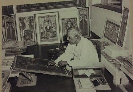 Jamini Roy at his studio