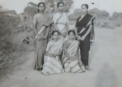 With her sisters in Adra. From left - Standing. Archana , Aruna, Kalpana. Sitting. Karuna, Jyotnsa