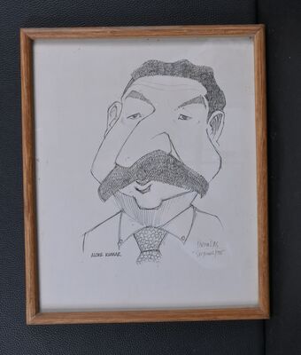 Sketch/Drawing/Cartoon of Prof. Aloke Kumar by Partha Ranjan Das. Architect Town Planner. 1995